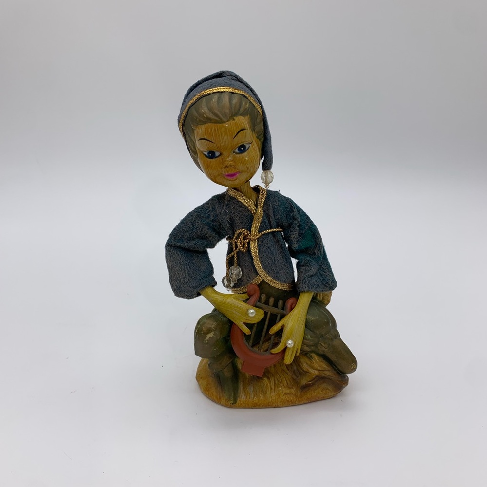 Vintage 1960’s Tilso Pixie Elf Playing Harp Accented Fabric Clothing & Jewelry